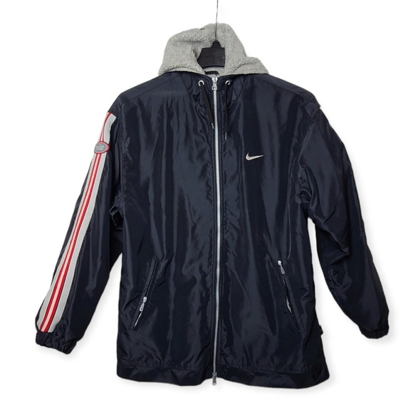 Nike Other - Nike Hooded Black Jacket Sherpa Lined w/ Stripes Men's Size M
